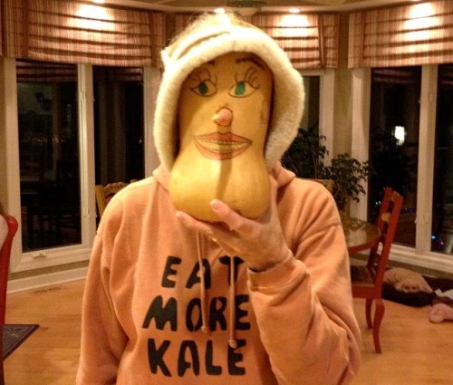 Woman with Eat More Kale sweatshirt